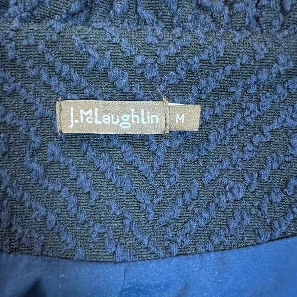 J McLaughlin Jacket Womens Medium Navy Black Button Up Texture 3/4 Sleeve Ruffle - Picture 6 of 8
